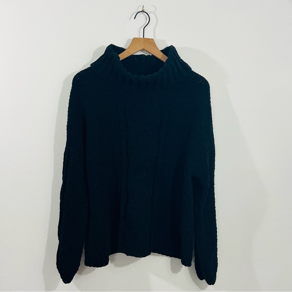 Seven7 Black Slouchy Cowl Neck Sweater Relaxed Draped Cozy Knit Top Size XL